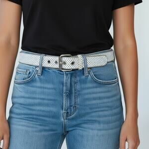 RELIC BRAND White Diamond & Iridescent Silver Pattern Belt L Fairy Glam Kitschy